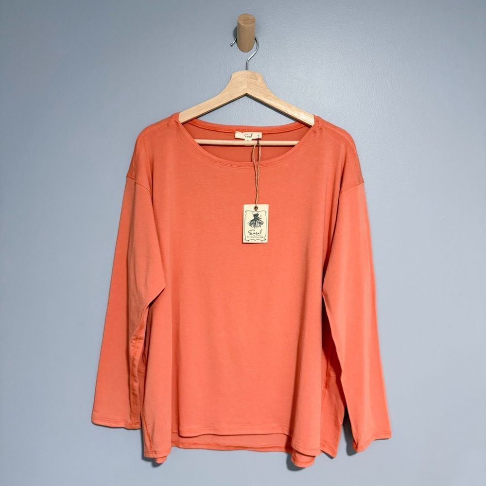 NWT Easel Sunset Orange Relaxed Fit Long Sleeve Top Soft Knit Tunic Casual Sz M
